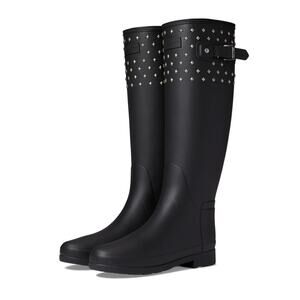 Hunter Womens Refined Tall Stud Cuff Boots Black Size 6 US 37 EU NWOB Rain Boots